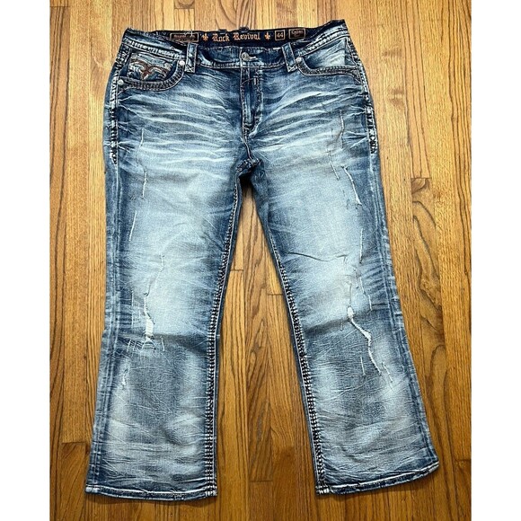 Men’s Rock Revival Callan Boot Distressed Jeans Size 44x30 BRAND NEW - Picture 2 of 9